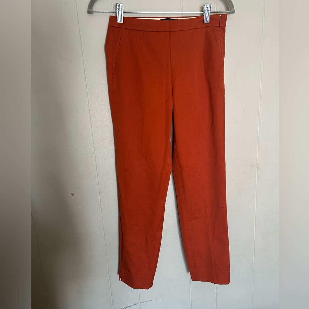 J.Crew Martie Pants Size 00 Rust Orange Tailored Ankle Trousers Slim Fit